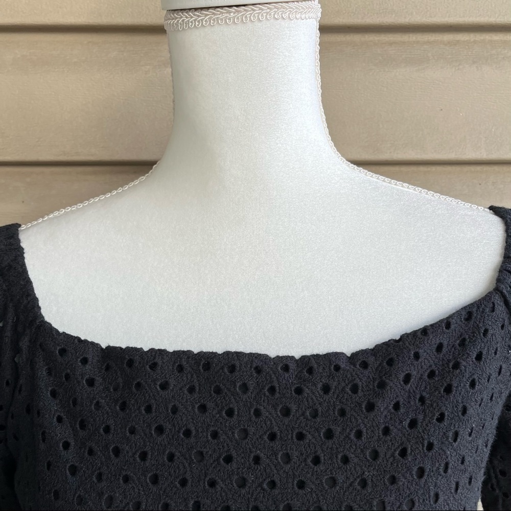 •Line & Dot• Black Eyelet A-Line Dress with Flutter Sleeves - Size Medium - Picture 4 of 9